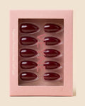 Claret press-on nails — deep wine burgundy almond, in VEYNE box